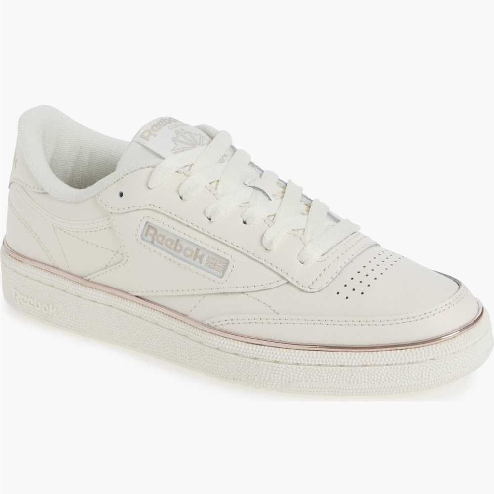 Reebok Cream White Leather Sneakers with Subtle Rose Gold Trim